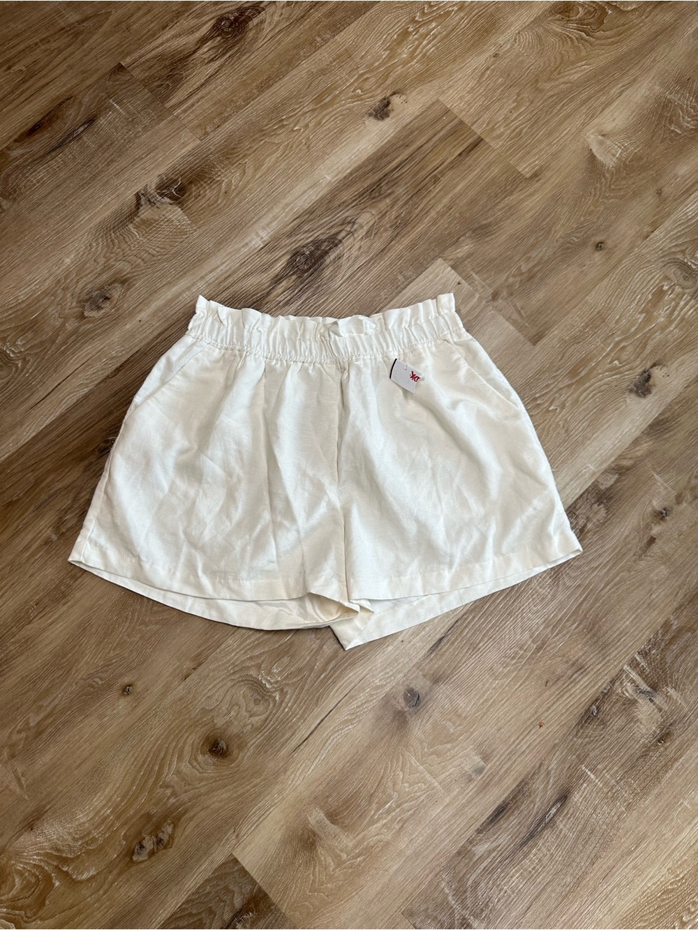 High-Waist Cream Elastic-Waist Women’s Shorts